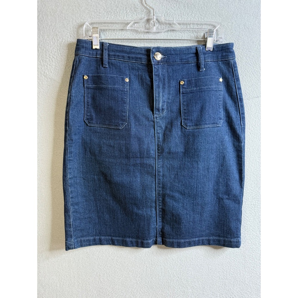 Ellen Tracy Denim Skirt Women's 8 Pockets Pencil Dark Wash Career‎ Casual